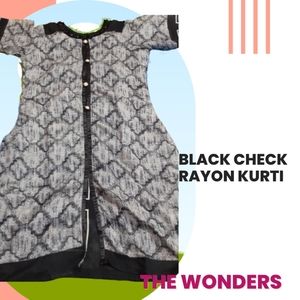 BLACK CHECK COTTON RAYON KURTI 350